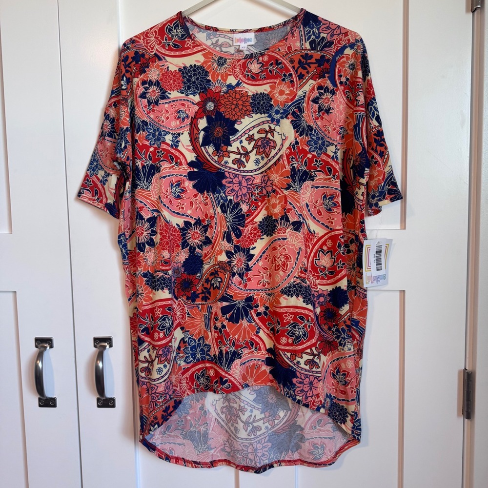 NWT LuLaRoe Irma Tunic Top Floral Paisley Print Women's Size XS Hi Low Hem New